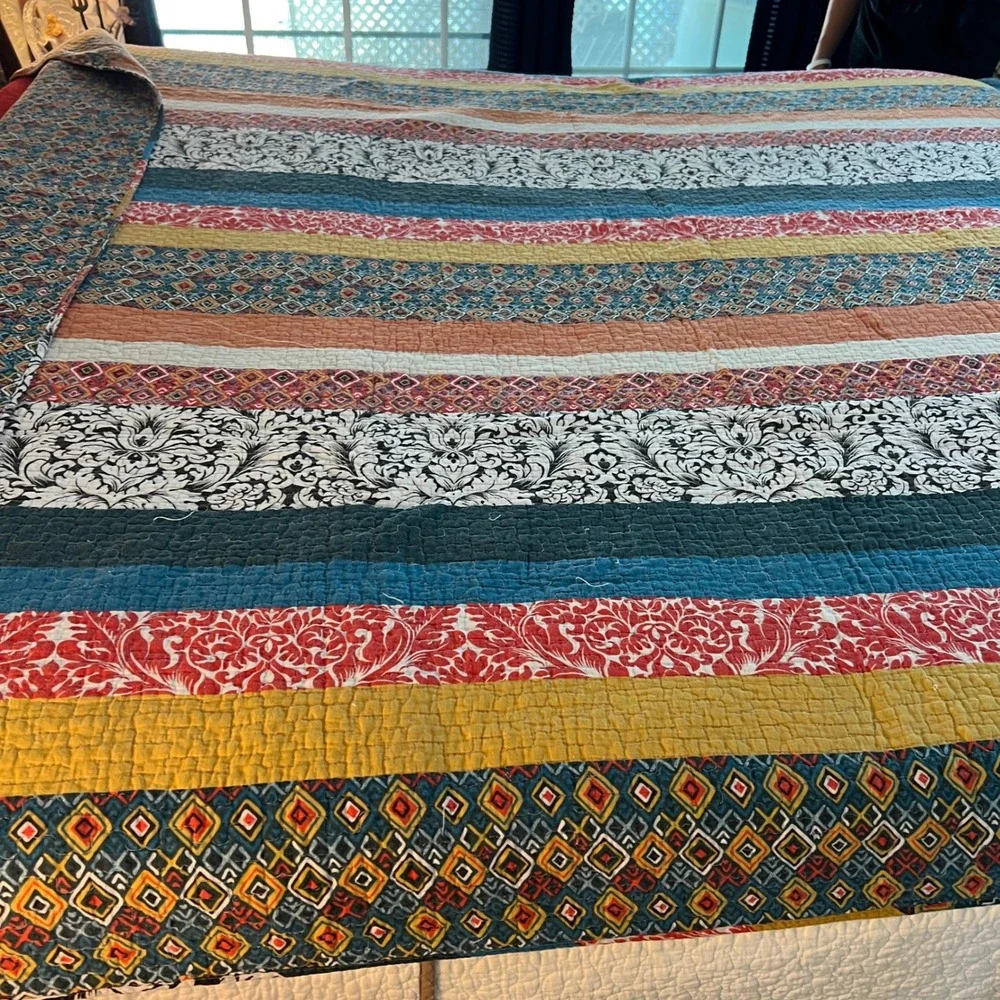 Lush Decor King Quilt Set Bohemian Stripe Reversible 3pc‎ 100 % Cotton Bedding